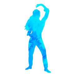 Sticker -  isolated blue watercolor silhouette dancing girl