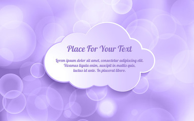 Fototapete - Ultra Violet glitter bokeh background with text on white paper cloud. Festive and sparkles.