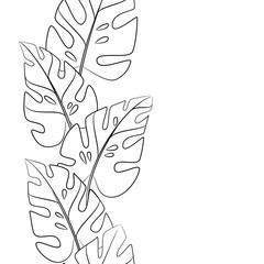 Wall Mural - vector contour tropical  exotic leaf monstera vertical seamless pattern coloring book