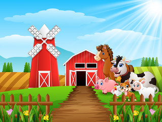 Sticker - Happy animals at farm background