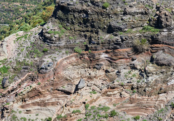 Volcanic soil, sand and rocks seen while hiking on the volcano of the Aeolian island Vulcano, Sicily
