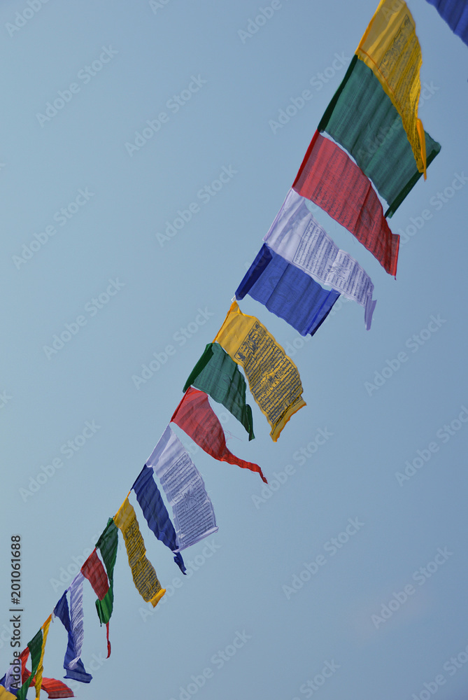 dar lcog in Tibet / チベット仏教のタルチョー(五色旗) - タテ Stock