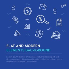  business, money outline vector icons and elements background concept on blue background...Multipurpose use on websites, presentations, brochures and more