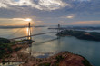 Aerial view of Barelang Bridge a chain of six bridges of various types that connect the islands of Batam at sunrise, Indonesia