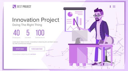 Wall Mural - Website Design Template Vector. Business Technology. Modern Online Servises. Cartoon Character. Promotion Settings. Illustration