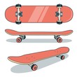 Red skateboard from various angles - color vector illustration.