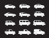 Fototapeta  - Set of white cars icons - Illustration stock vector