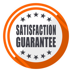 Poster - Satisfaction guarantee flat design orange round vector icon in eps 10