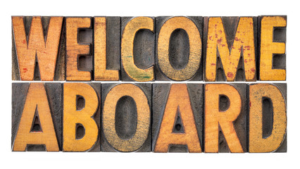 Wall Mural - welcome aboard in wood type