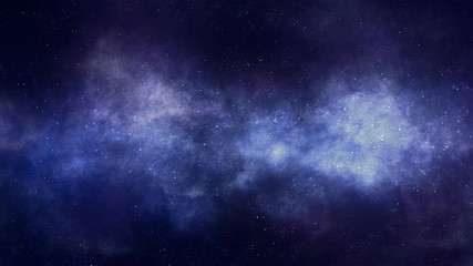 Wall Mural - Space background. Camera is moving right in the blue and magenta colored nebula. The stars are everywhere around. Looped video.
