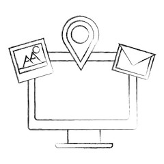 Sticker - computer photo email navigation pin social media vector illustration sketch