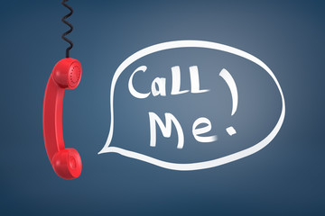 Wall Mural - 3d rendering of a red retro phone handle hanging down on a coiling cord near words call me inside a 