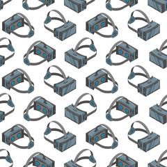 Sticker - Virtual Reality Headsets Seamless Pattern Background 3d Isometric View. Vector