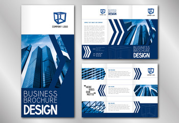 Business trifold brochure template (A4 to DL format) - modern office buildings/ skyscrapers.