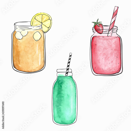 Cartoon Smoothie Set Red Orange And Green Smoothie Watercolor Buy This Stock Vector And Explore Similar Vectors At Adobe Stock Adobe Stock