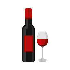 Canvas Print - red wine bottle and glass cup drink vector illustration