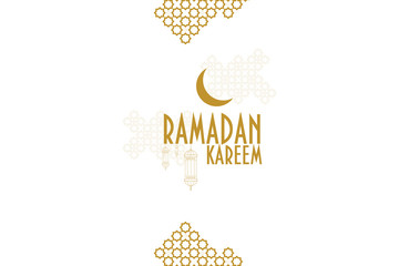 Ramadan kareem monochrome vector greeting card template. Muslim crescent moon, ramadan lanterns and muslim pattern element.