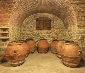 Wall Mural - Old wine pots in Tuscany, Italy