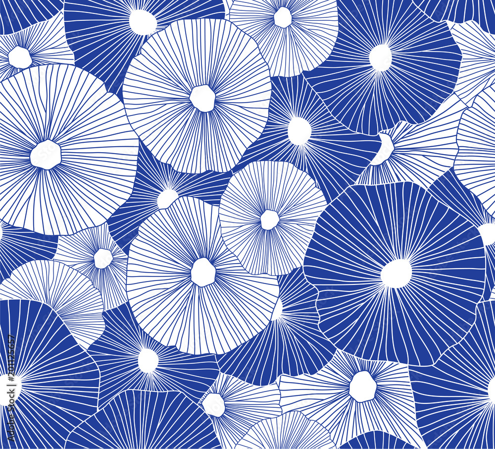 Hand drawn seamless vector pattern. Blue and white circles on a white ...
