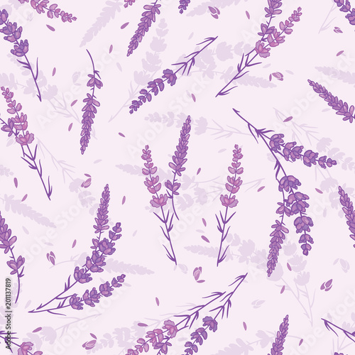 Fotomural Lavender field vector seamless repeat pattern