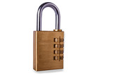 Fototapeta  - Closed numeric code metal lock on white background.
