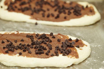 Wall Mural - Chocolate chip on bread dough 