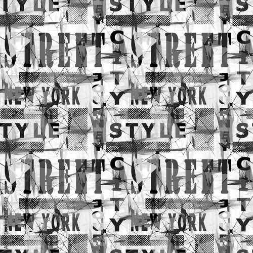 Fototapeta na wymiar Seamless colorful pattern in urban style. Black and white background.