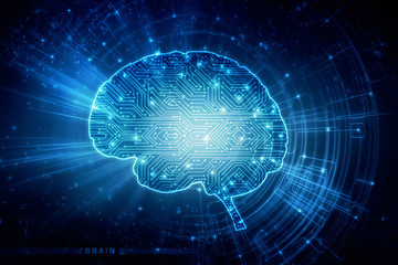 2d illustration Concept of thinking, background with brain, Abstract Artificial intelligence. Technology web background