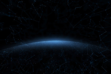 Wall Mural - artistic network cyberspace globe with lines and dots copy space illustration background. view from 