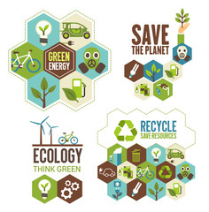 Poster - Ecology protection, green energy and recycle icon