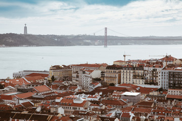 Panoramic view of Lisbon from the observation deck of the castle - Cityscape of the capital of Portugal