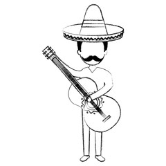 Poster - mexican mariachi playing guitar avatar character vector illustration design