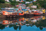 Fototapeta  - Traditional stilt houses know as palafitos in the city of Castro at Chiloe Island in Southern Chile