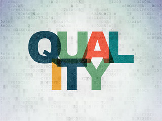 Advertising concept: Painted multicolor text Quality on Digital Data Paper background