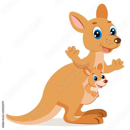 Wallaroo Encounter Cartoon Animals Vector Mother Kangaroo With Her Little Cute Baby Kangaroo Happy Mom Wallaby Character Vector De Stock Adobe Stock