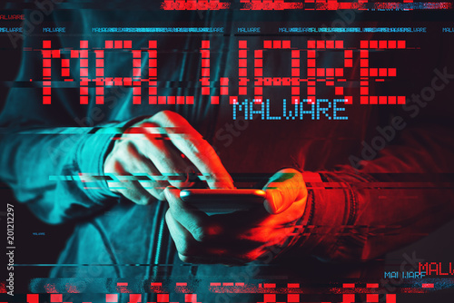 Cuadros en Lienzo Malware concept with person using smartphone