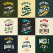 © pro - Vintage muscle, roadster, hot rod and classic car vector t-shirt logo isolated set