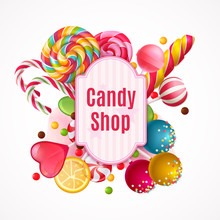 Realistic Candies Frame Background
