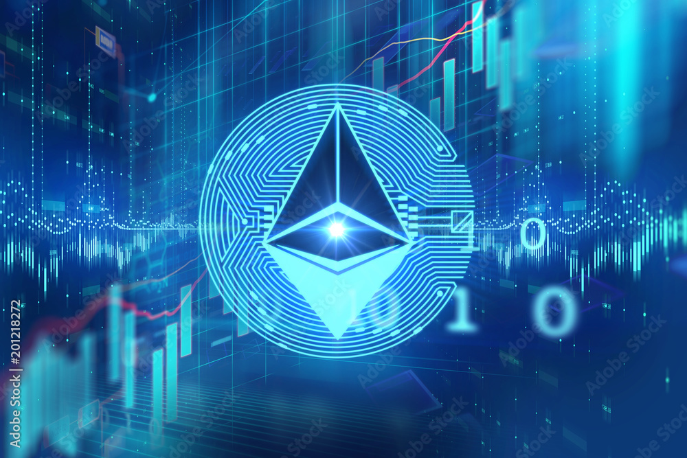 ethereum icon on abstract technology illustration