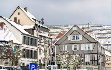 Canvas Print - Houses in Ribeauville, a town at the foot of the Vosges Mountains. Alsace, France