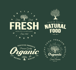 Sticker - Organic natural and healthy farm fresh food retro emblem set