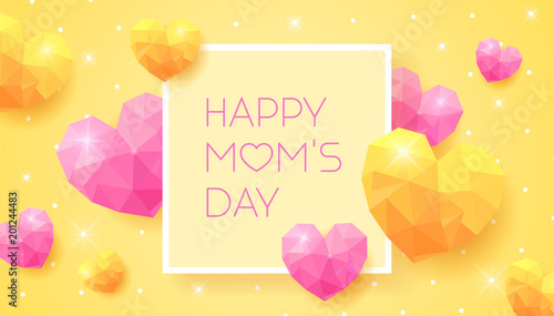 Happy Mom S Day Banner With Pink And Yellow Triangle Hearts Buy