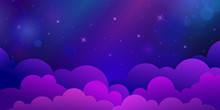 Night Stars Sky With Clouds. Dark Blue And Violet Horizontal Illustration Background