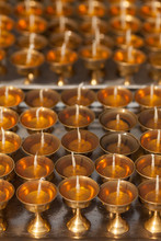 Just Now Prepared Oil Lamps For Fire Donations Waiting When The Oil Used In Them Stiffen. Background Image.