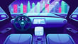 Electric vehicle dashboard of smart car. Virtual control of city traffic road Graphical User interface for electric car.