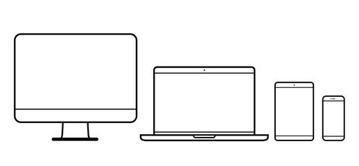 Wall Mural - set of device line icon. computer, laptop, tablet pc and phone set. vector
