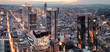 High resolution aerial panoramic view of Frankfurt, Germany after sunset.