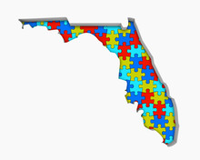 Florida FL Puzzle Pieces Map Working Together 3d Illustration