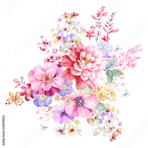 Dekoracja na wymiar  kolorowe-kwiaty-akwarelowe