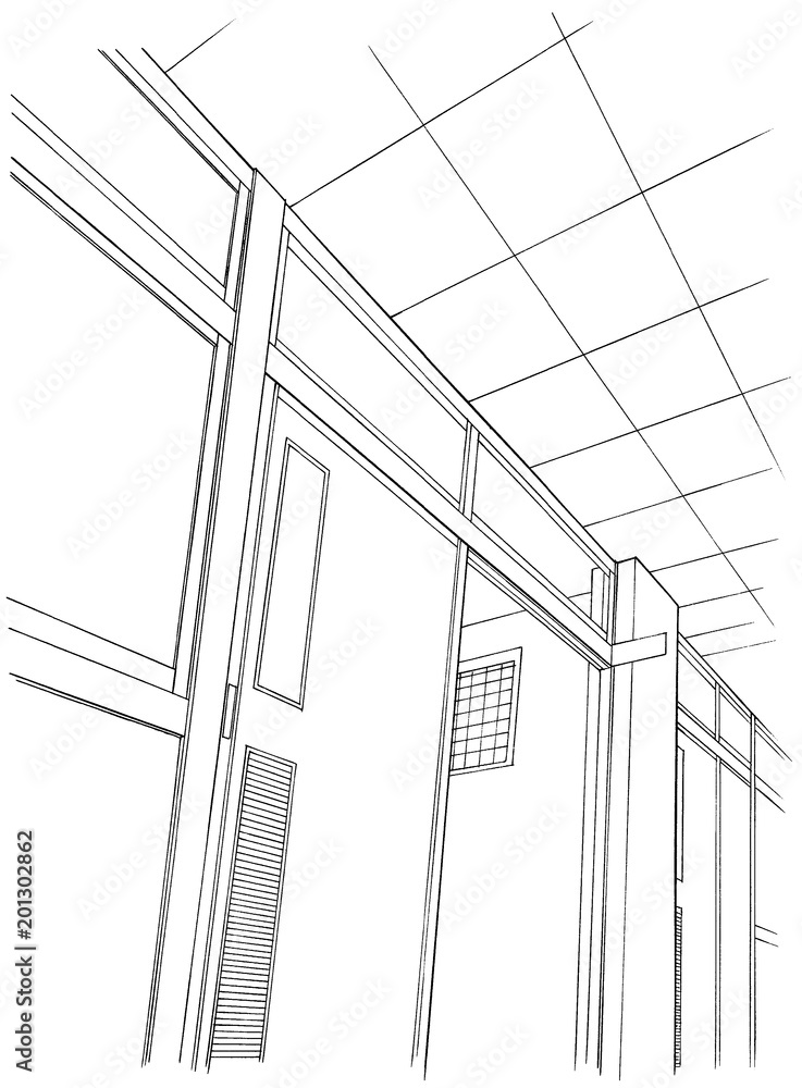 漫画風ペン画イラスト 学校 廊下 Naklejka 漫画風ペン画イラスト 学校 廊下 Naklejka